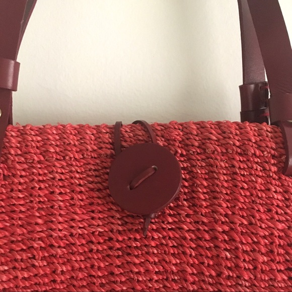 Vintage Red Natural Straw Tote Bag - Picture 2 of 12